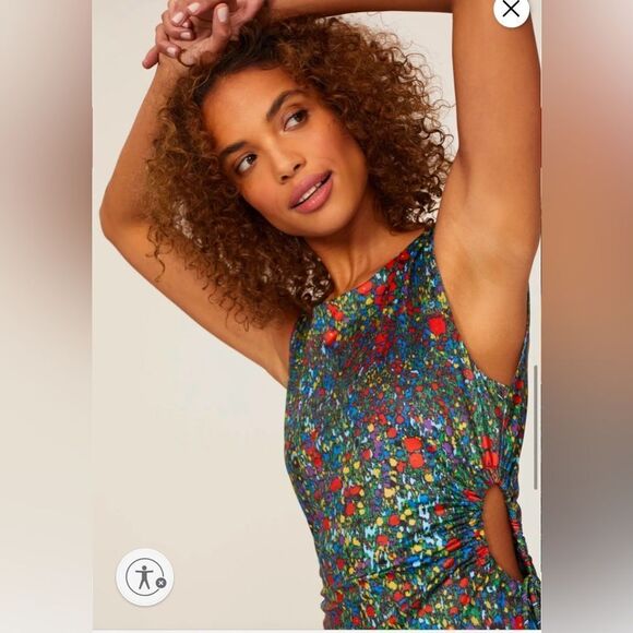 Louna Mini Dress Floral Green Red Sz XS Open Sides Sleeveless Stretch - Picture 4 of 16